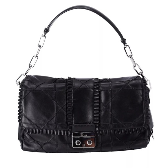 Christian Dior Black Lambskin Leather New Lock Ruffle Flap Shoulder Bag Ruffle - Picture 2 of 15